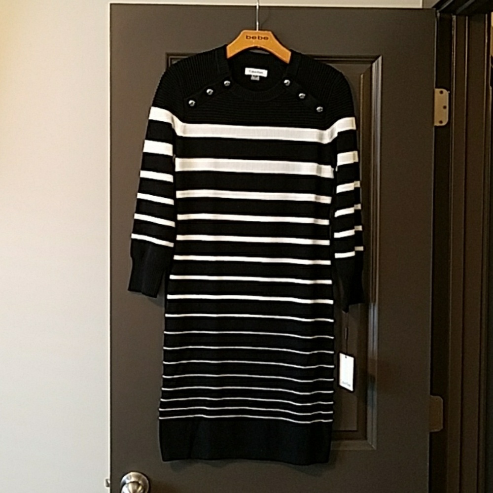 NWT Calvin Klien black and white sweater dress